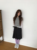YWD プレイドプリーツスカート + ベルト (3color)