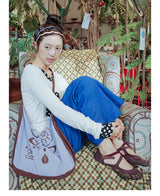 UnsocalNight2025 Original Literary Retro Autumn and Winter プリントブルーストレートマシェパンツ