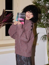 Four-color lapel loose raglan wool sweater