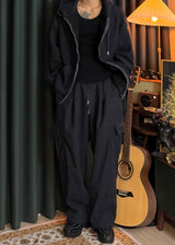 Unisex Couple Golden Hooded Sweatshirt and Cargo Drawstring Pants Set