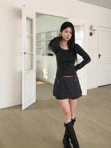 Slim U-neck stripe T