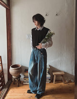 Side pin tuck balloon wide denim