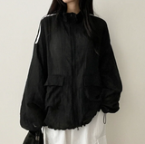 Shelly Gauze Two-Line High-Neck Zip-Up Jumper