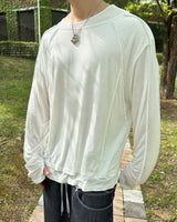 アンバランスネックラインスラッシュカットレイヤードTシャツ(ホワイト)