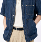 Oversized Pocket Short-Sleeve Denim Shirt Indigo