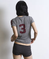 Untitled Numbering Layered Henley Neck Crop Short Sleeve Gray