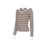 SHIRT LAYERED STRIPE TOP_Brown