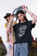 フィッシングウィティーバニーグラフィックルーズフィットTシャツ [NAVY]