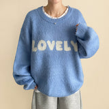 Mona Lovely Lettering Embroidery Loose Fit Round Knit