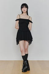 PETAL RUFFLE DRESS black