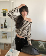 Pouch Multi Stripe One-Shoulder Long Sleeve