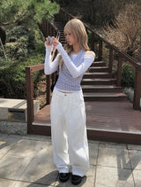 Puol テンション スリム オフショルダー Tシャツ