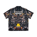 [UNISEX] Automobile Parts Camp-Collar Printed Shirt (Black)