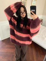 Hazy Hairy Stripe Loose Rose-Fit Knit