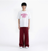 オーバーフィットクルーネックユニバーシティカーモ半袖Tシャツ ホワイトピンク