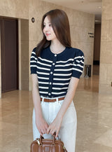 Hazel Stripe Puff Knit Cardigan
