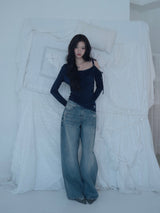 Cats Draping One-Shoulder Top