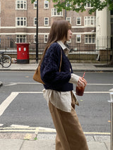 [MADE] Penton Cable V-Neck Crop Knit