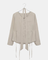 Ilu bean button side strap V-neck long-sleeve blouse