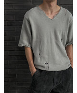 [S/S] Vacance damage v neck half knit(3color)