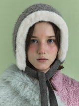 FUR TRIM BONNET HAT IN GREY WING