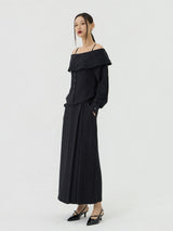 Scratch Cape Off-Shoulder Belted Shirt, Black