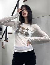 アーガイルシースルーロングスリーブTシャツ