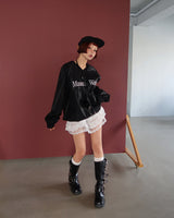 [UNISEX] leather glossy lettering oversized fit sweatshirt