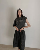 カッティングビンテージピグメント半袖Tシャツ