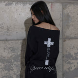 BOATNECK RIBBON TIE SWEATSHIRT (BLACK) F25ZB018