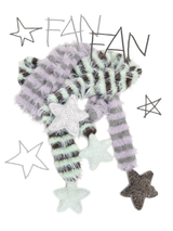 Fluffy Striped Scarf with Star Accents at Both Ends, Cozy Long-Yarn Wrap for Autumn & Winter