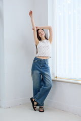 FRINGE DENIM PANTS
