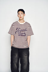 25SS ストライプロゴプリントショートスリーブTシャツ ダークブラウン