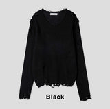 Reverse damage V-neck knitwear