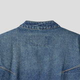 With denim biker jacket