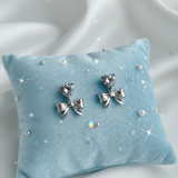 [Aespa Winter, Red Velvet Irene Piercing] Heart Crystal and Ribbon Piercing - Silver