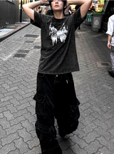 ピグメントフライウォッシュドチャコール半袖Tシャツ