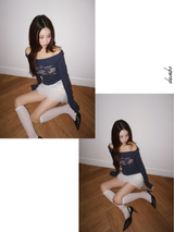 ネイビーレタリングレースロングスリーブTシャツ