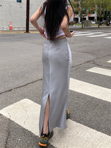 SATIN STRAP MAXI SKIRT (2COLOR)