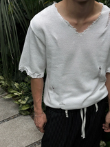 [S/S] Vacance damage v neck half knit(3color)