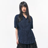 CRINKLE LINEN HALF SHIRTS NAVY