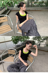 Olive Inner Halterneck Layered Short Sleeve T-shirt