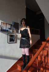BLACK ROSE FLORAL MINI DRESS
