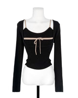 glaze ribbon button rib top set