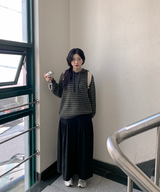 Milk Stripe Dangara Striped Hooded Knitwear