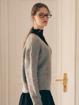 BOUCLE V NECK KNIT GRAY