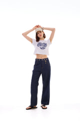 HEART SLOGAN CROP T-SHIRT / BLUE