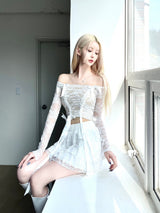 1231. Swan lace off corset mini sk 2pc