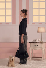 Button frill jacket - black  