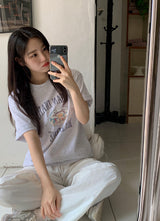 オーシャンプリンティングルーズショートスリーブtシャツ